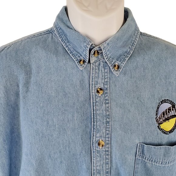 Wright Brothers Chambray Shirt Men's 2XL Long Sleeve Button Front Embroidered - Picture 3 of 11